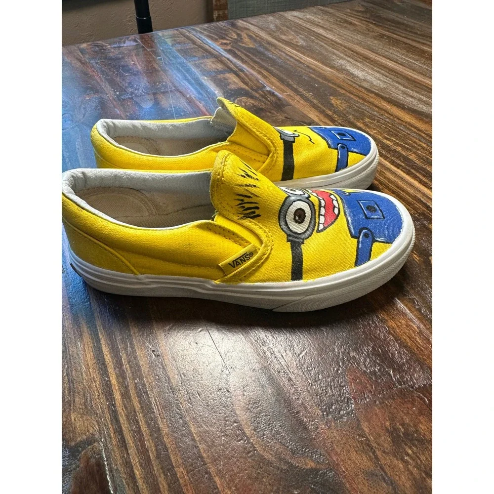 Vans Classic Slip-On Custom Minions Hand Painted Yellow Kids Shoes Size 13.0